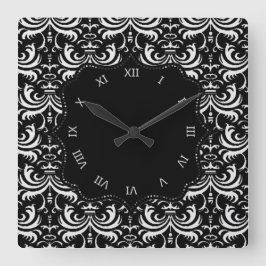 Big Bold Damask (vit) Fyrkantig Klocka