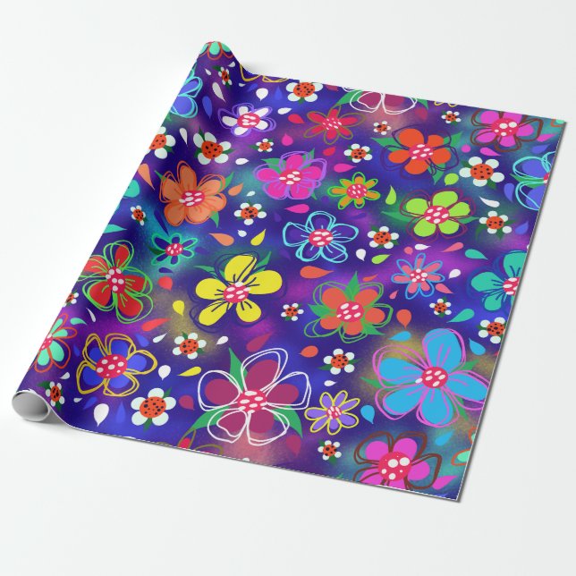 Big Bold Flowers Boho Stil Cute Presentpapper (Utrullad)