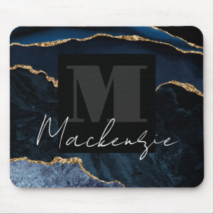 Big Bold Monogram Blue Agate Mousepad Musmatta
