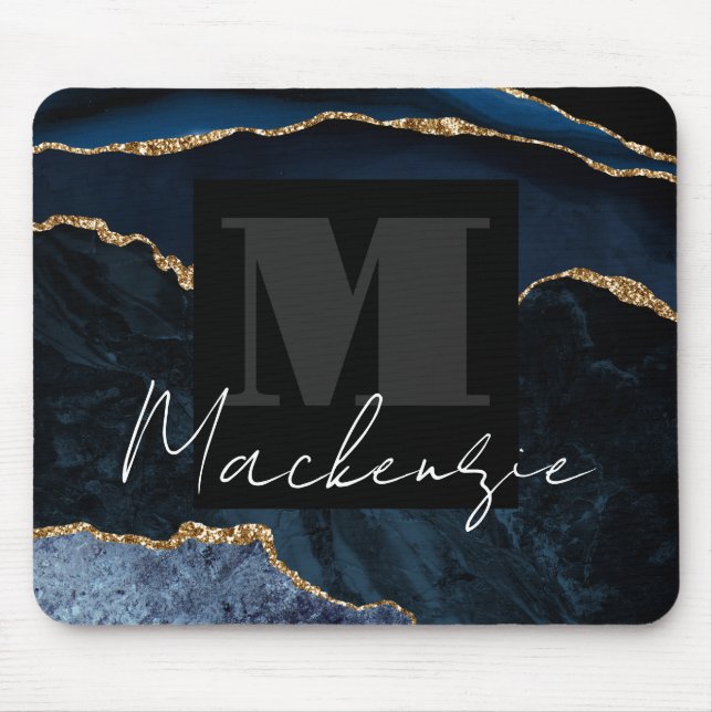 Big Bold Monogram Blue Agate Mousepad Musmatta (Framsidan)
