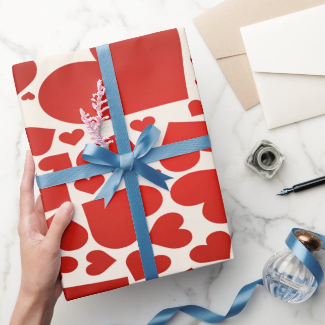 Big Bold Red Kärlek Hearts Presentpapper (Gifting)