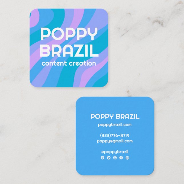 BIG BOLD RETRO Curvy Vågigt Rand Blue Bright Fyrkantigt Visitkort (Fram/baksida)