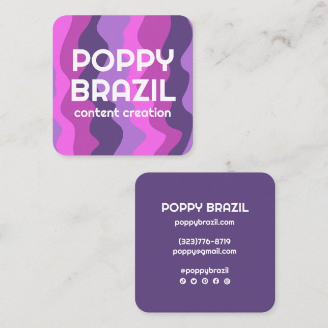 BIG BOLD RETRO Curvy Vågigt Rand Lila Rosa Fyrkantigt Visitkort (Fram/baksida)