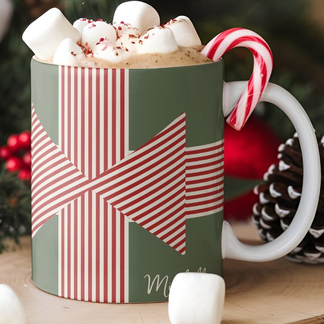 Big Bow of Striped Ribbon Kaffemugg (Bold Holiday Themed Mug with Name)
