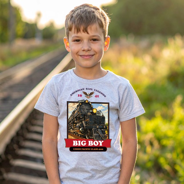 Big Boy 4014 Ånglok Retro Illustration T Shirt (Big Boy 4014 Steam Locomotive Retro Illustration. Boy Basic White T-Shirt)
