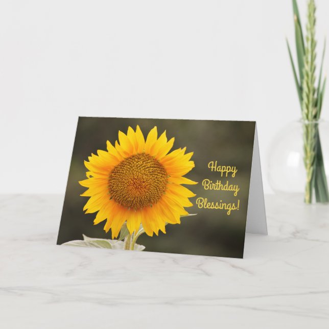 Big Bright Gult Solros Faith Birthday Card Kort (Framsida)