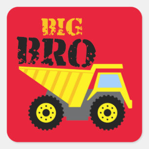 Big Bro Construction Gult Lastbil Fyrkantigt Klistermärke