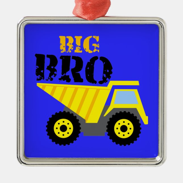 Big Bro Construction Gult Lastbil Julgransprydnad Metall (Framsidan)