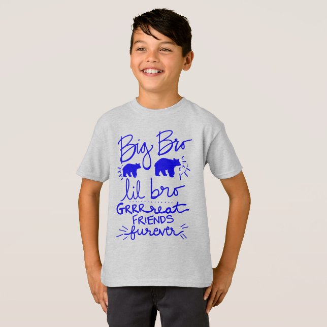 Big Bro Lil Bro Matching Bear Gifts T-Shirt (Hel framsida)