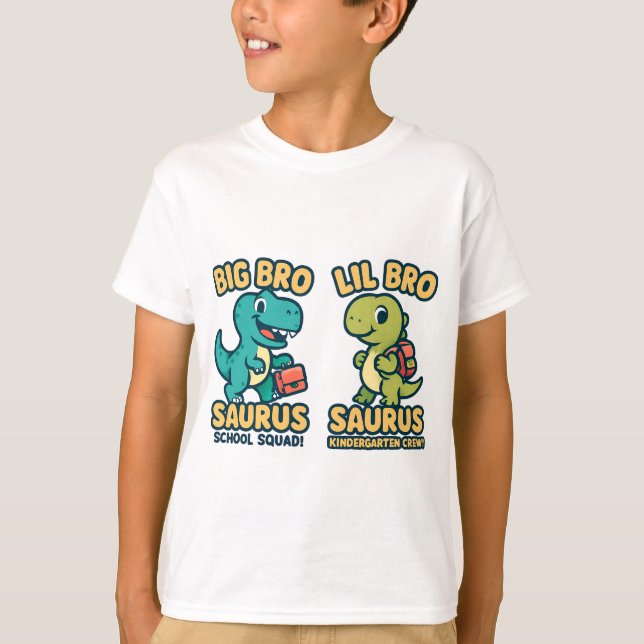 Big Bro & Lil Bro Saurus Back to School T-Shirt (Framsida)