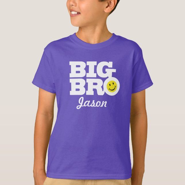 Big bro namn vit på lila barn t-shirt (Framsida)