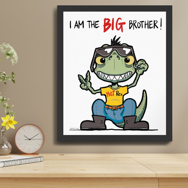 BIG bror Lycklig Grönt Dinosaur Tecknad Poster (BIG brother Happy Green Dinosaur Cartoon Poster)