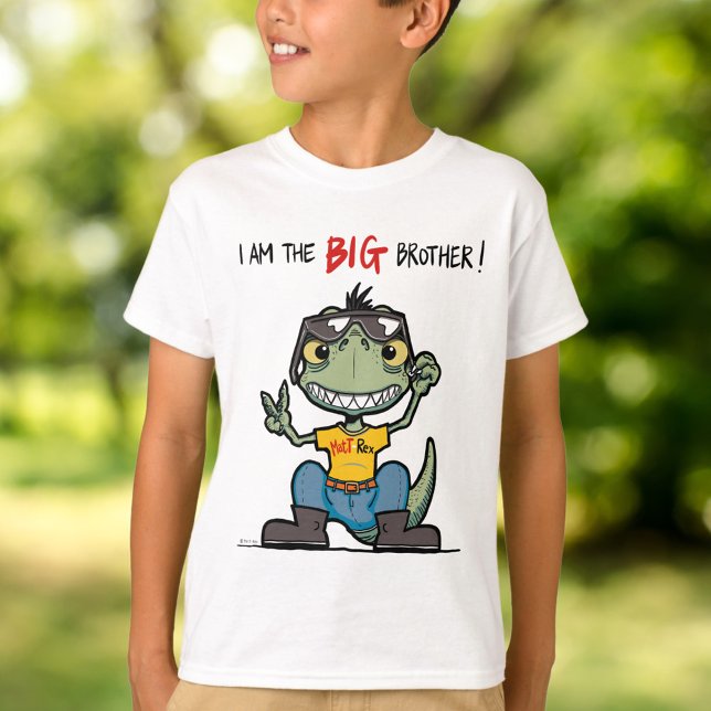 BIG bror Lycklig Grönt Dinosaur Tecknad White T Shirt (BIG brother Happy Green Dinosaur Cartoon White T-Shirt)