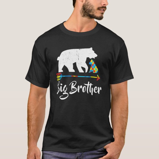 Big Brother Bear Autism Acceptans  Stolt Autism Ma T Shirt (Framsida)