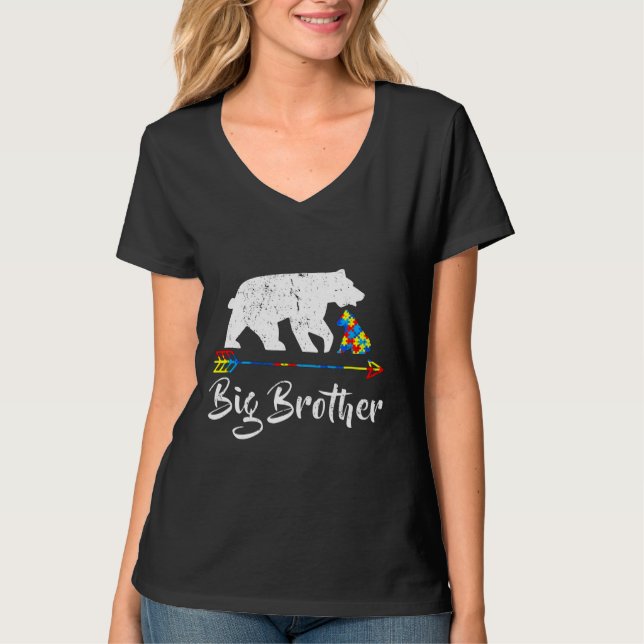 Big Brother Bear Autism Awareness Autism Mamma T Shirt (Framsida)