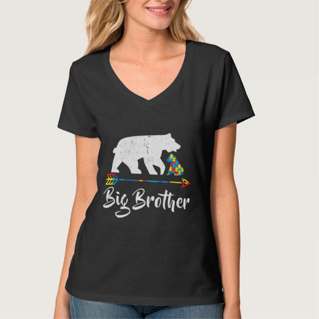 Big Brother Bear Autism Awareness Autism Mamma T Shirt (Framsida)