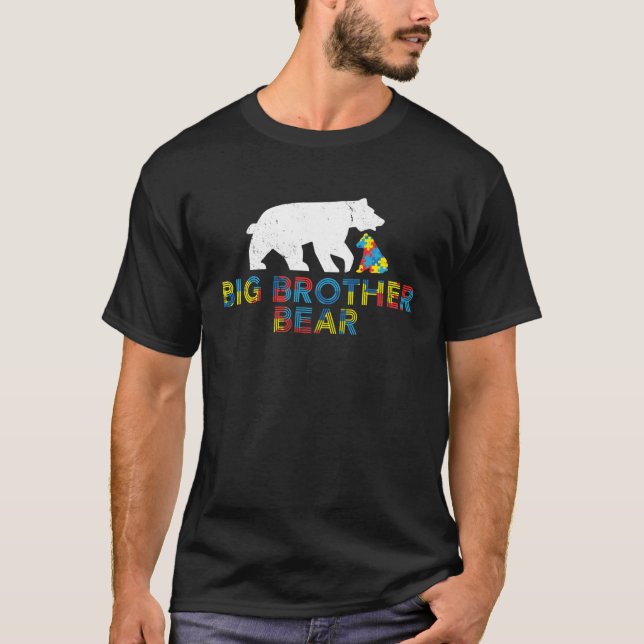 Big Brother Bear Autism Awareness  Proud Autism T Shirt (Framsida)