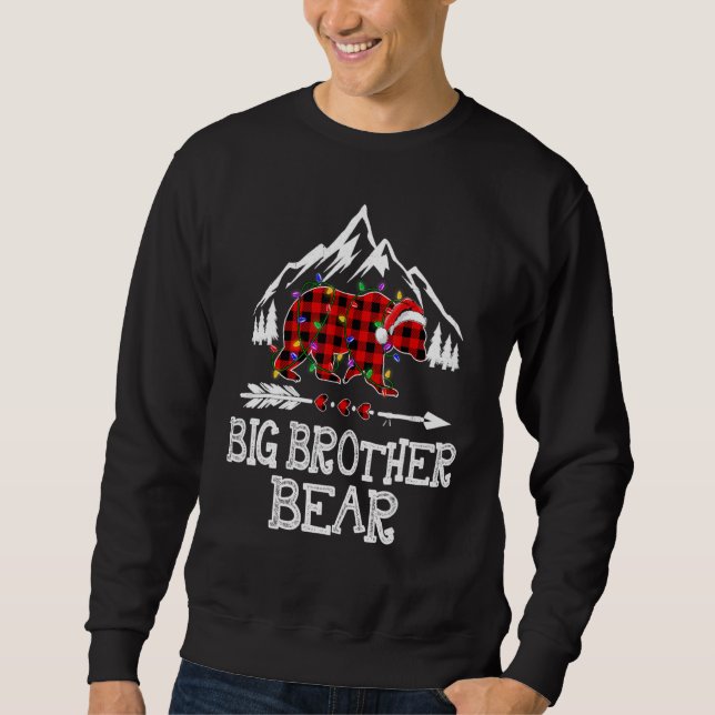 Big Brother Bear Buffalo Plaid Matching Family Chr Lång Ärmad Tröja (Framsida)