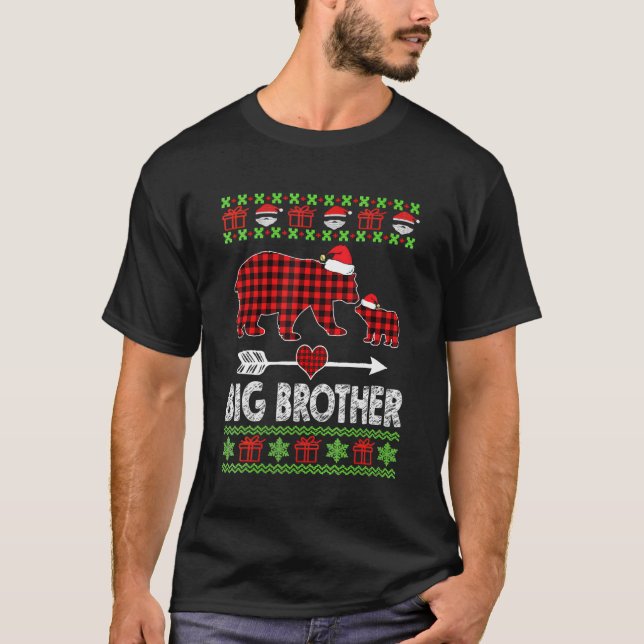 Big Brother Bear Santa Red Plade Family Pajamas Fo T Shirt (Framsida)