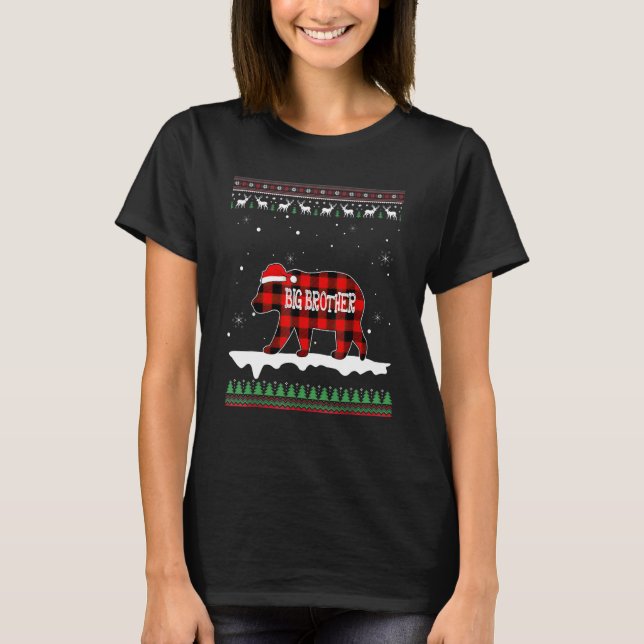 Big Brother Bear Santa Red Plade Family Pajamas Fo T Shirt (Framsida)