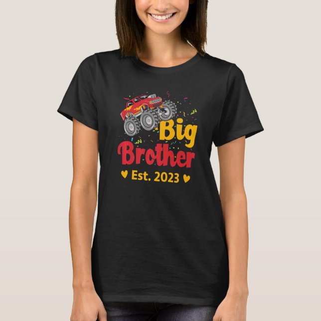 Big Brother Est 2023 Monster Lastbil Baby Announce T Shirt (Framsida)