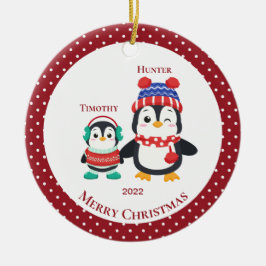 Big Brother & Lil'Brother Penguin Personlig Julgransprydnad Keramik