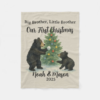 Big Brother Little Brother Bear Custom Christmas Fleecefilt