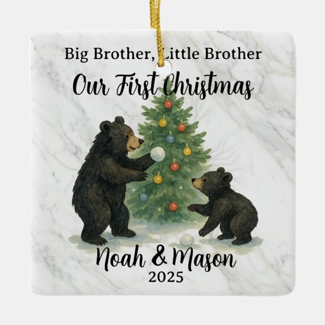 Big Brother Little Brother Bear Custom Christmas Julgransprydnad Keramik (Framsida)
