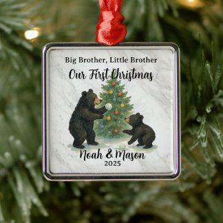 Big Brother Little Brother Bear Custom Christmas Julgransprydnad Metall