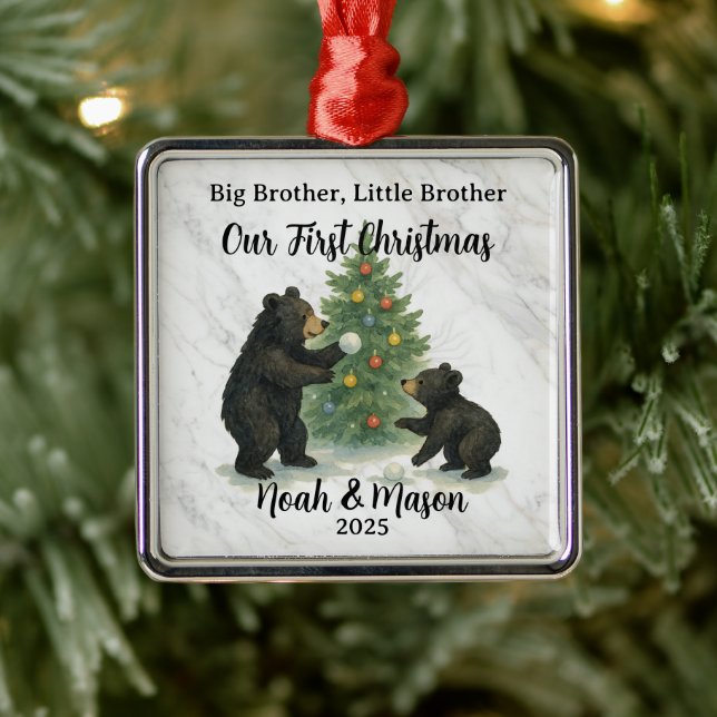 Big Brother Little Brother Bear Custom Christmas Julgransprydnad Metall (Träd)