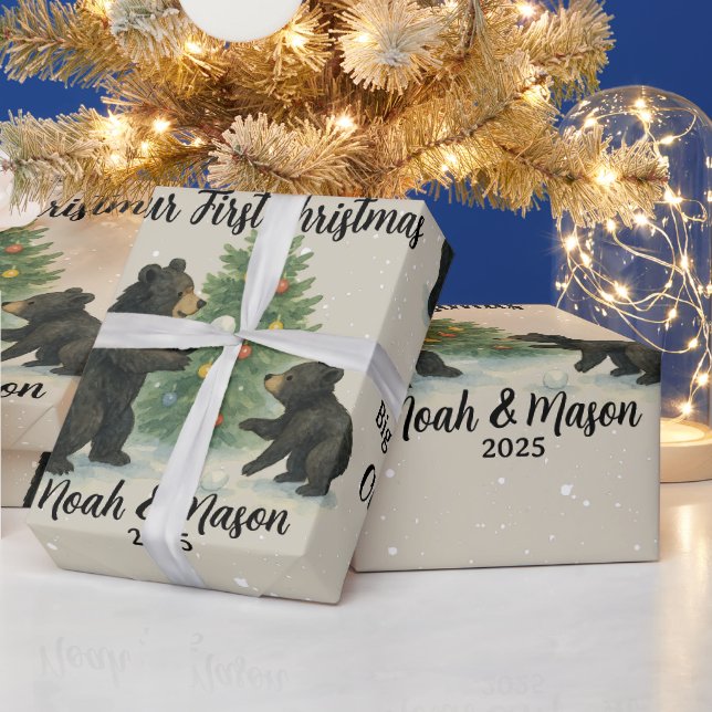 Big Brother Little Brother Bear Custom Christmas Presentpapper (Helgdagar)