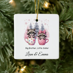 Big Brother Little Sister Raccoon jul Julgransprydnad Keramik