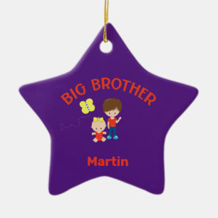 Big Brother med Baby Sister Big Bro Namn Star Julgransprydnad Keramik