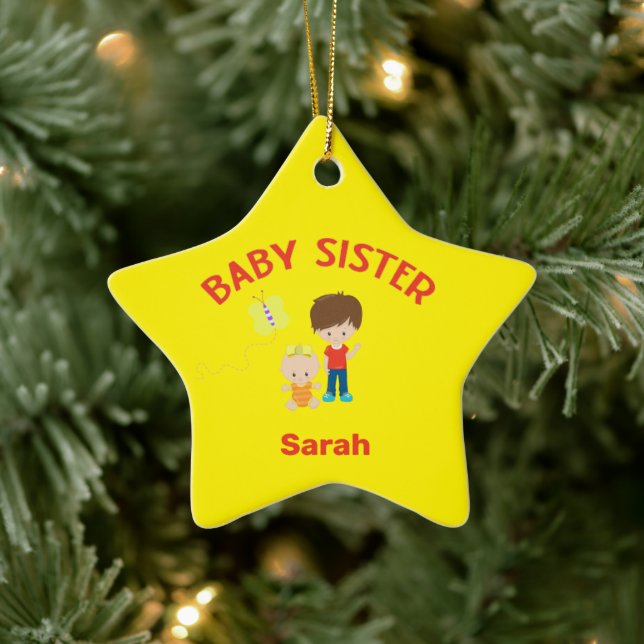 Big Brother med Baby Sister Namn Year Star Anpassn Julgransprydnad Keramik (Träd)