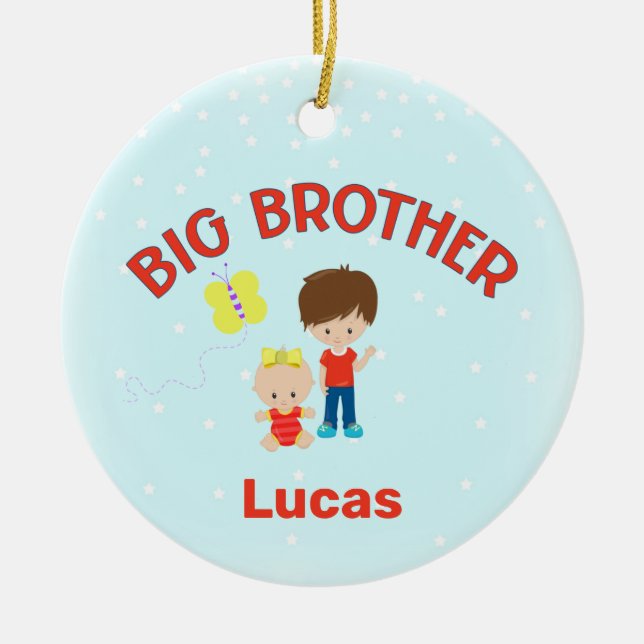 Big Brother med Baby Sister Personlig Julgransprydnad Keramik (Framsidan)