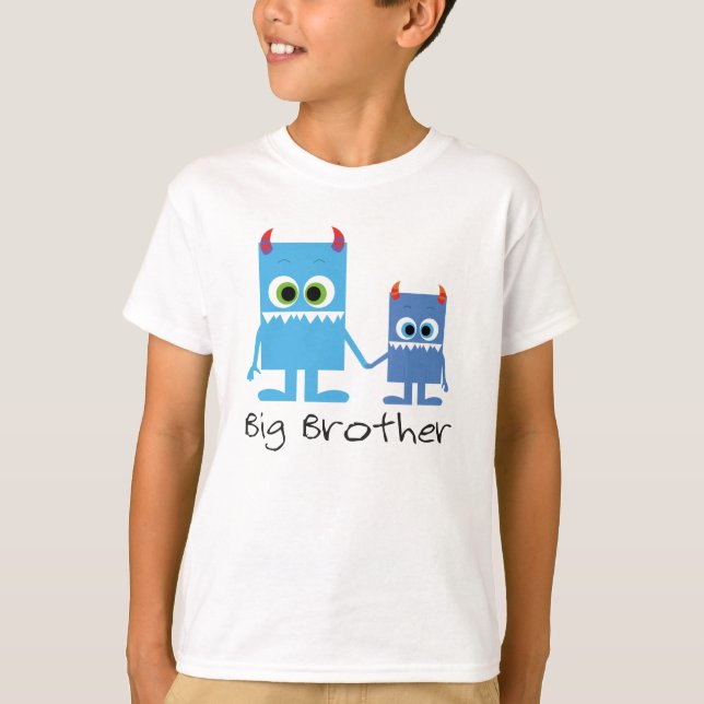 "big brother" Monster Geschwister blau T Shirt (Framsida)