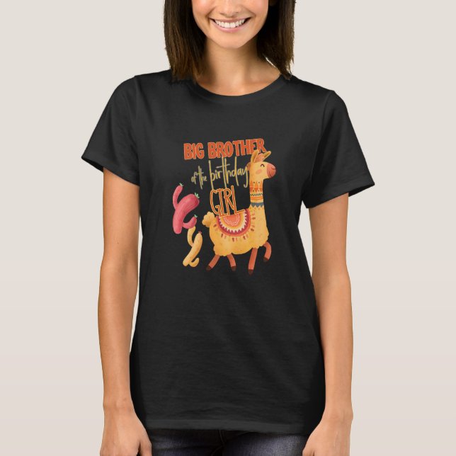 Big Brother of Birthday Girl Llama Theme Matching T Shirt (Framsida)