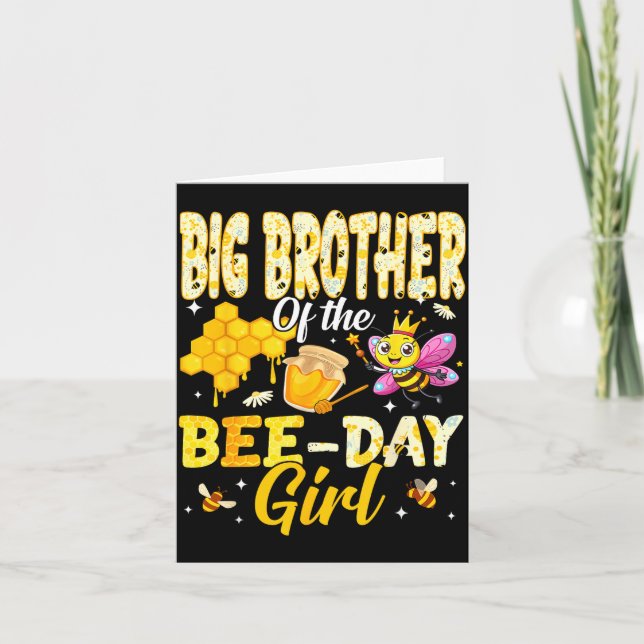 Big Brother Of The Bee Day Girl Birthday Family Ma Kort (Framsida)