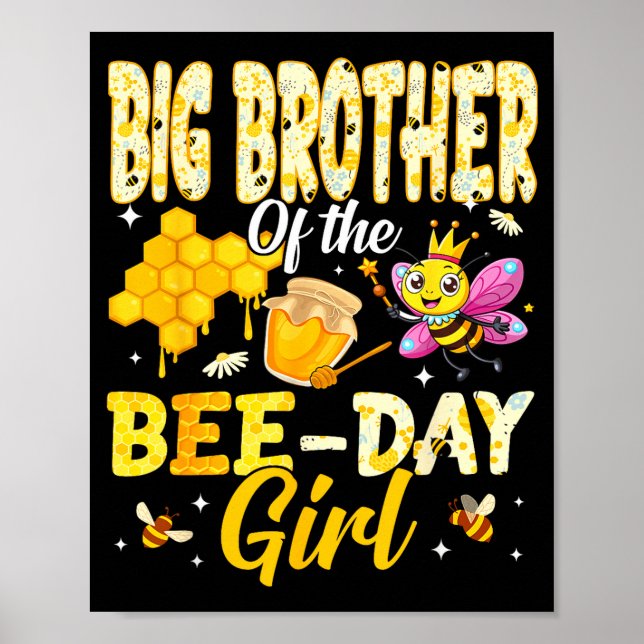 Big Brother Of The Bee Day Girl Birthday Family Ma Poster (Framsidan)