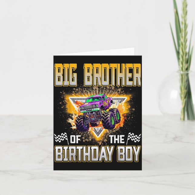 Big Brother Of The Birthday Boy Monster Truck Birt Kort (Framsida)