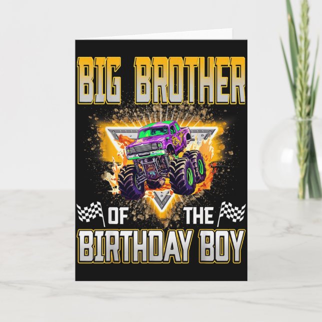Big Brother Of The Birthday Boy Monster Truck Birt Kort (Framsida)