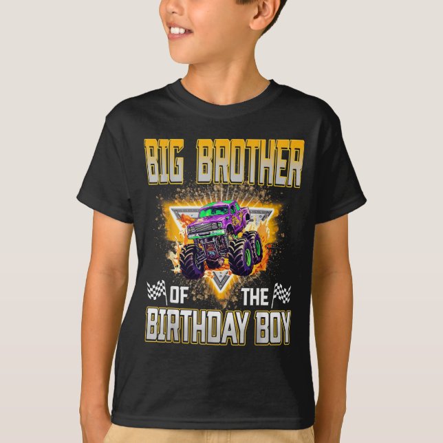 Big Brother Of The Birthday Boy Monster Truck Birt T Shirt (Framsida)