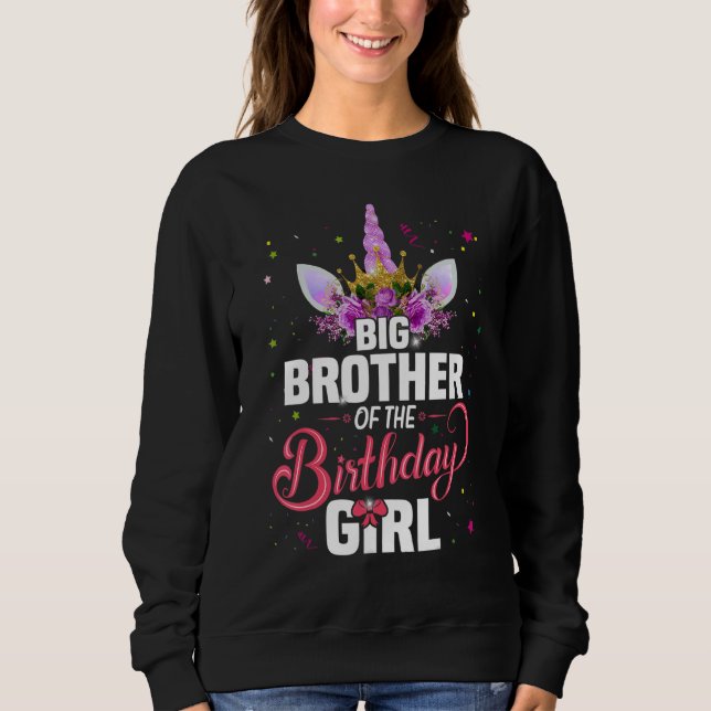 Big Brother of the Birthday Girl Princess Unicorn T Shirt (Framsida)