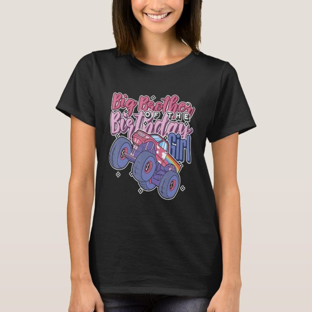 Big Brother of The Bithday Girl Rainbow Monster Tr T Shirt (Framsida)