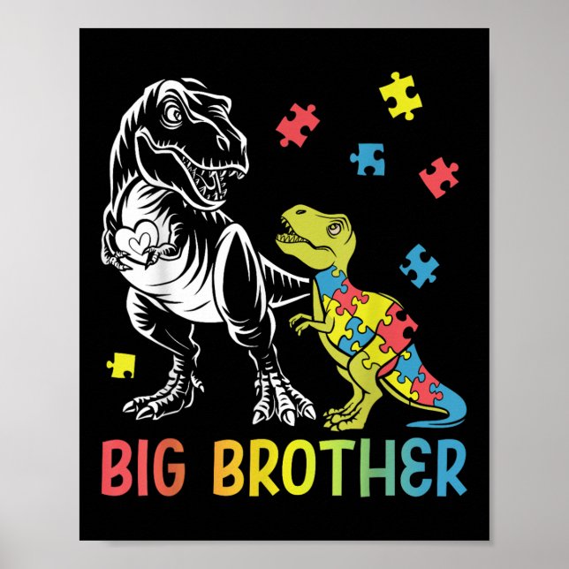 Big Brother Saurus T Rex Autism Awareness Autistic Poster (Framsidan)