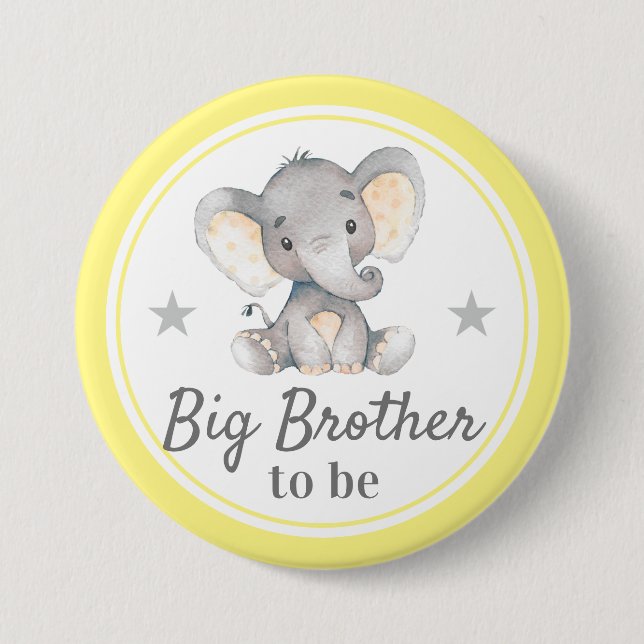 Big Brother ska vara Bro Gult Elephant Baby Shower Knapp (Framsida)