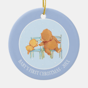 Big Brown Bear hjälper lite Gult Bear Julgransprydnad Keramik