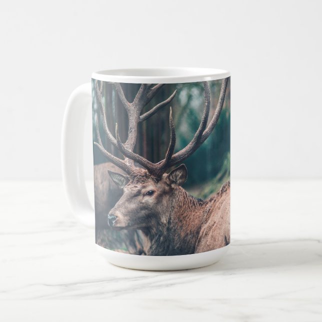 Big Brown Buck Hjort med stora Antlers Kaffemugg (Framsida vänster)