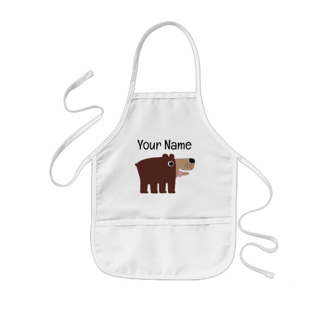 Big brown cub bear cartoon kid's bib apron barnförkläde (Framsidan)