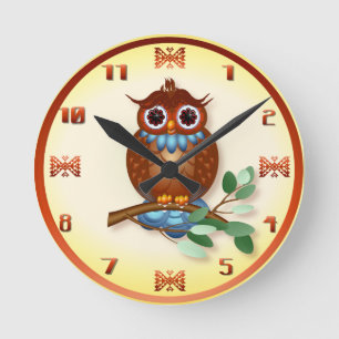 Big Brown Uggla Wall Clock Rund Klocka